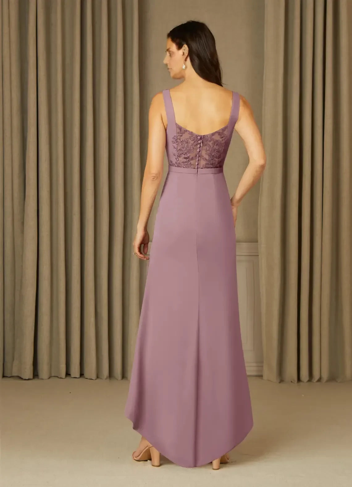 Romantic Sheath V Neck Sleeveless Button Back Hi Lo Length Mother of the Bride Dress