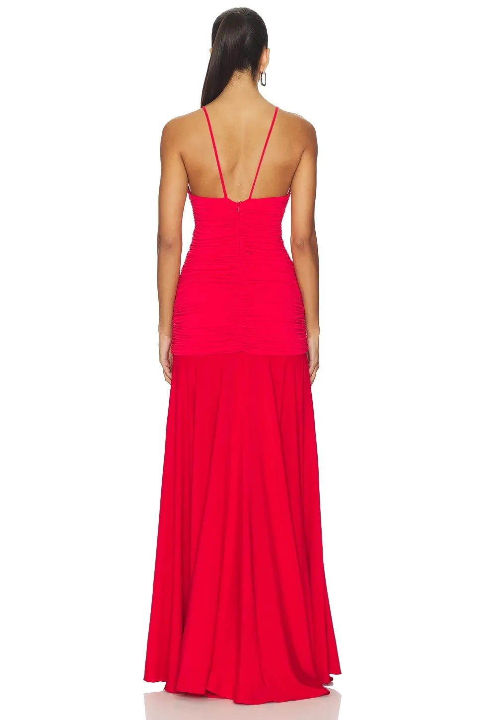 Romantic Sheath V Neck Sleeveless Ruched Back Floor Length Evening Dress