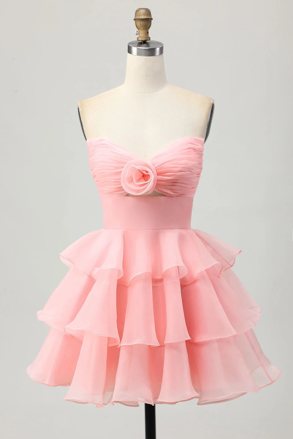 Romantic Tiered Ruffle Sweetheart Neck Strapless Mini Party Dress Homecoming Dress