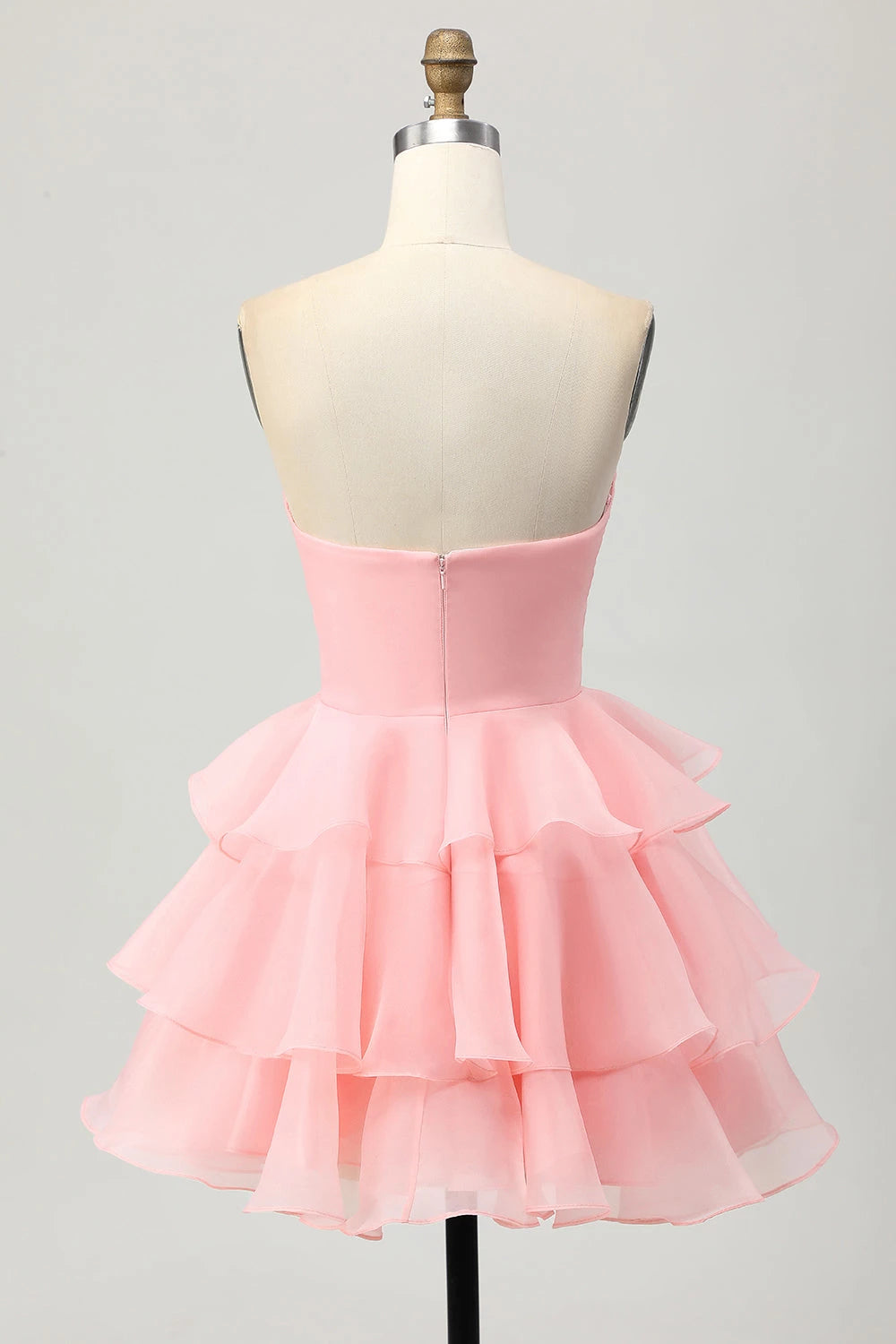 Romantic Tiered Ruffle Sweetheart Neck Strapless Mini Party Dress Homecoming Dress