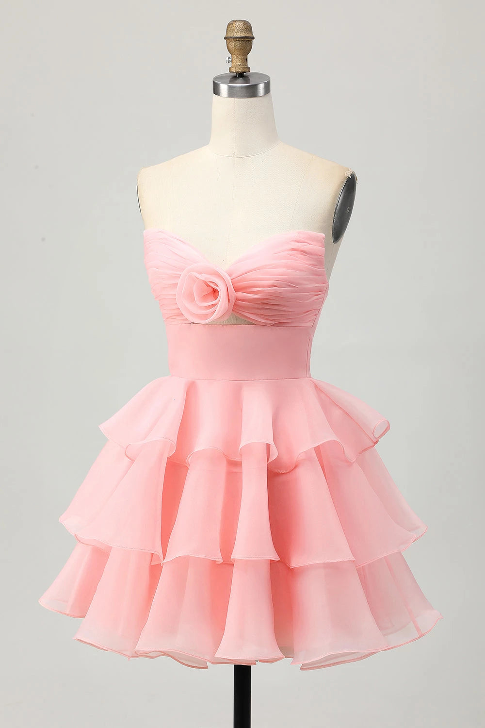 Romantic Tiered Ruffle Sweetheart Neck Strapless Mini Party Dress Homecoming Dress