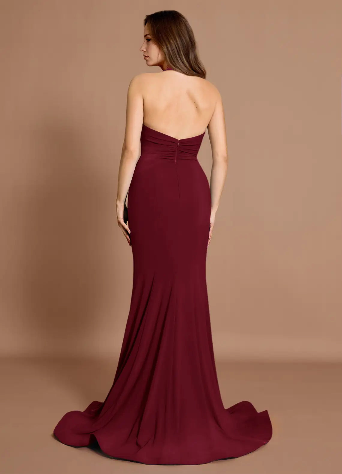 Rose Accent Halter Mermaid Chiffon Open Back Train Floor Length For Ladies Prom Dress