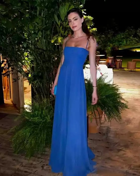 Royal Blue sleeveless long prom dress evening dress