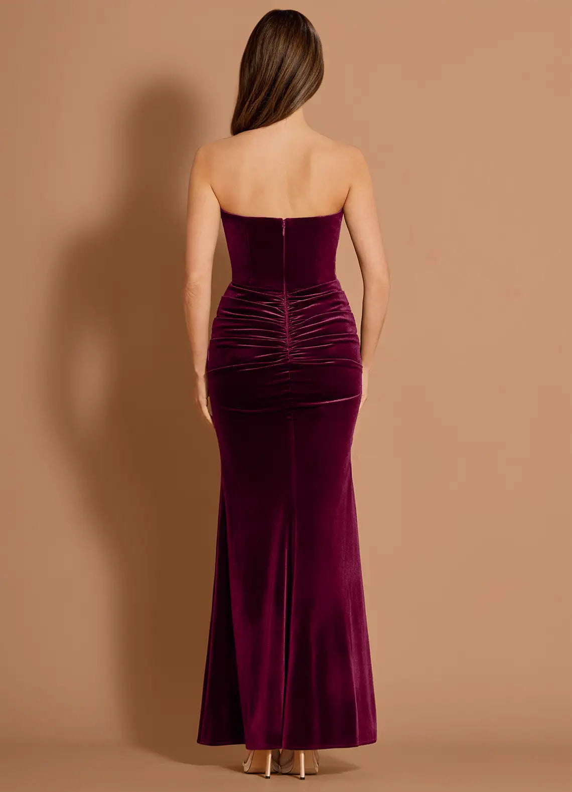 Ruched Velvet Mermaid Sweetheart Spaghetti Strap Open Back Floor Length For Ladies Prom Dress