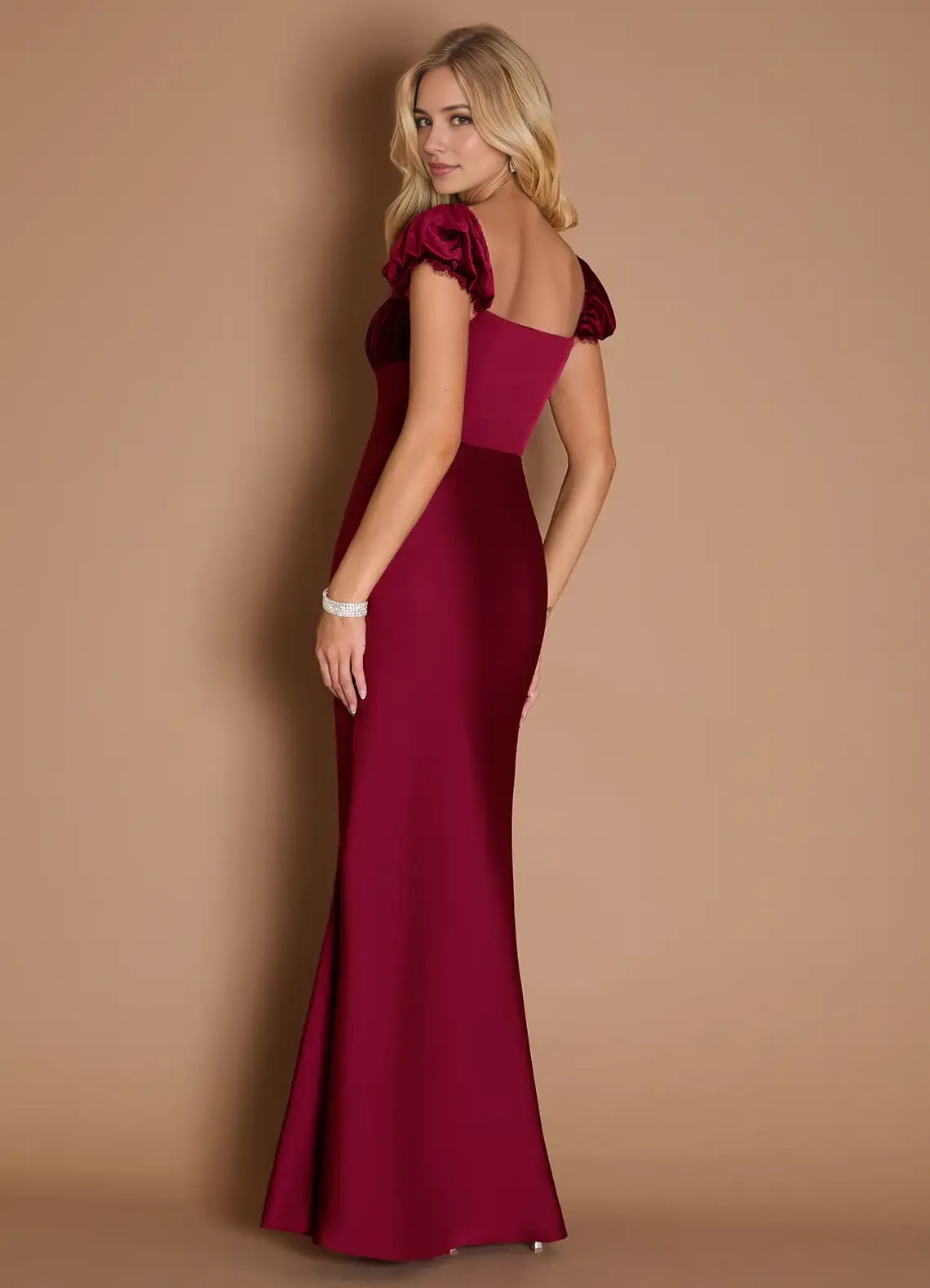 Ruffled Shoulder Square Neck Satin Mermaid Tie Front Open Back Floor Length For Ladies Prom Dress