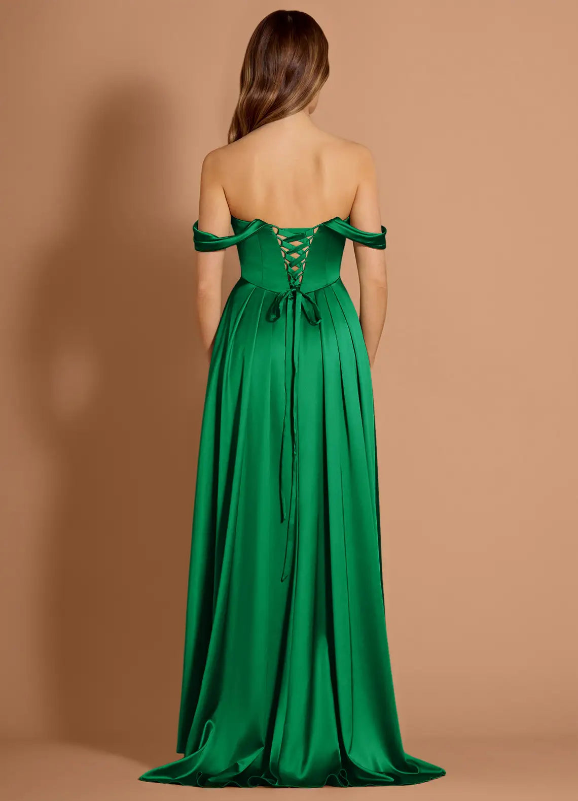 Satin Ballgown Off The Shoulder Sleeveless Lace Up Back Train Floor Length For Sale Prom Dress