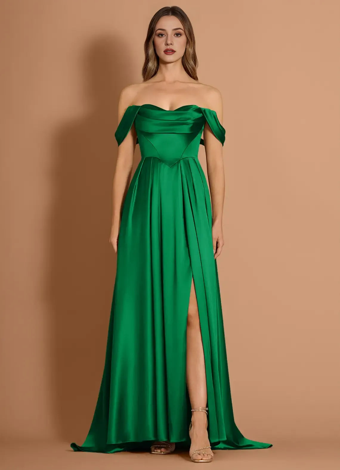 Satin Ballgown Off The Shoulder Sleeveless Lace Up Back Train Floor Length For Sale Prom Dress