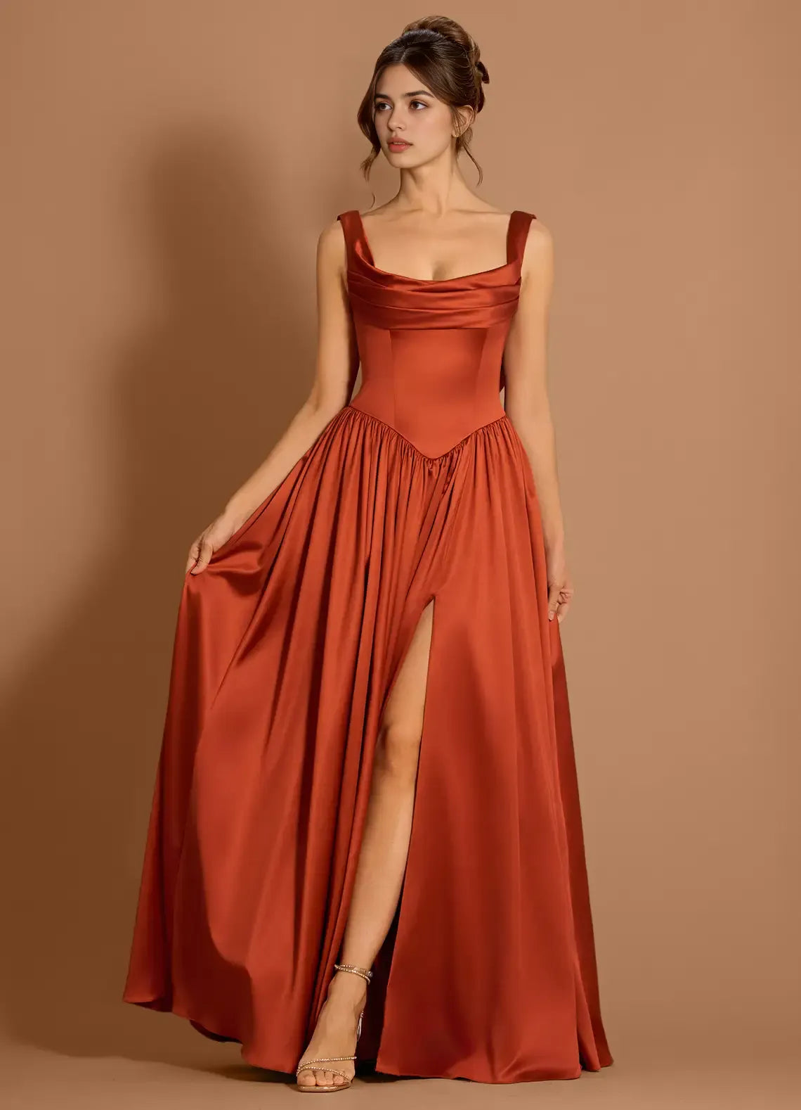 Satin Ballgown Square Neck Sleeveless Lace Up Back Floor Length Hot sale Prom Dress