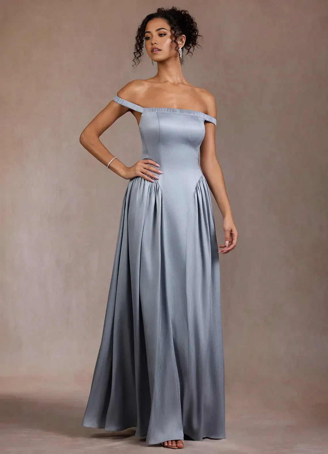 Satin Pleated Ballgown Off The Shoulder Sleeveless Cutout Back Floor Length Hot sale Prom Dress