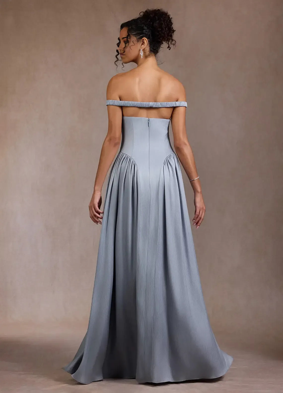 Satin Pleated Ballgown Off The Shoulder Sleeveless Cutout Back Floor Length Hot sale Prom Dress