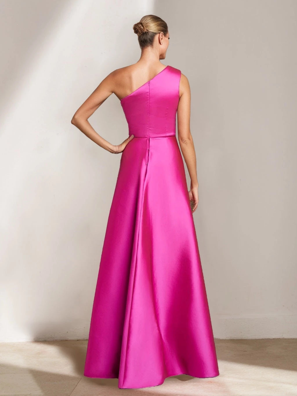 Satin Sheath One-Shoulder Sleeveless Floor-Length Plus Size with Ruffles Mother of the Bride Dresses