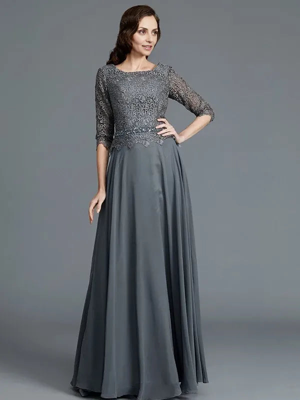 Scoop Short Sleeves Chiffon Floor-Length Mother of the Bride Dresses