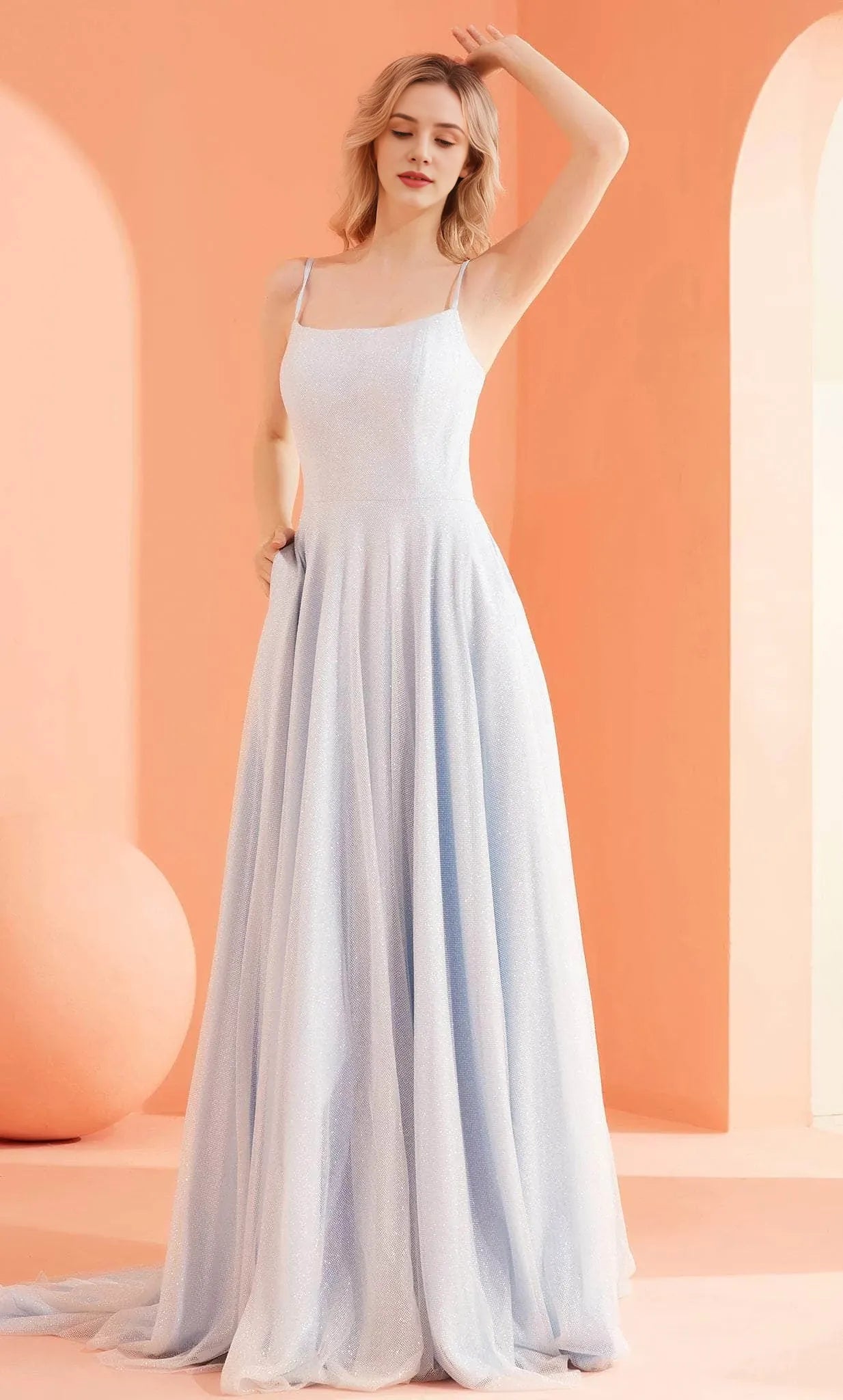 Scoop Sleeveless A-Line Shiny Off the shoulder Floor Length Prom Dress For Sale For Ladies