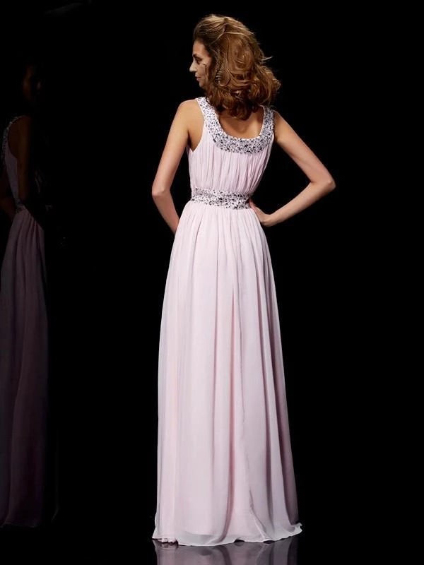 Scoop Sleeveless Chiffon Floor-Length With Beading Dresses