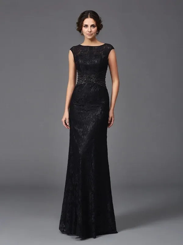 Scoop Sleeveless Floor-Length Sheath Lace With Beading Mother of the Bride Dresses