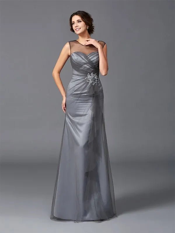 Scoop Sleeveless Floor-Length Sheath Net With Beading Mother of the Bride Dresses