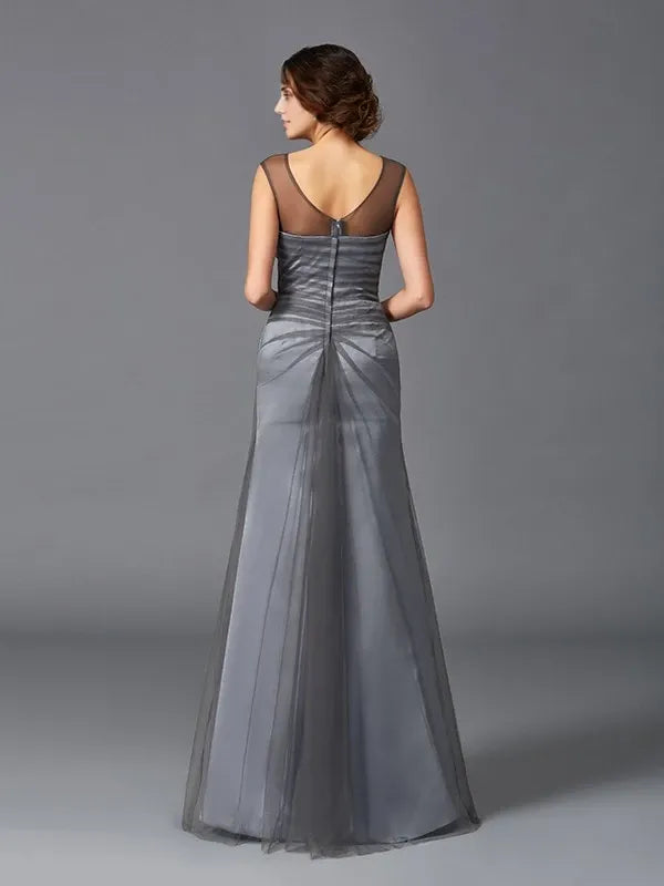 Scoop Sleeveless Floor-Length Sheath Net With Beading Mother of the Bride Dresses