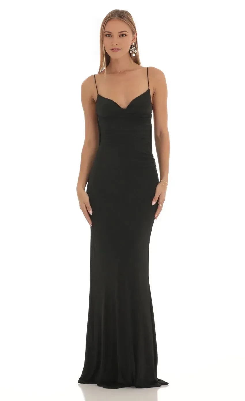 Seductive Sheath Sweetheart Neck Spaghetti Strap Cowl Back Floor Length Evening Dress