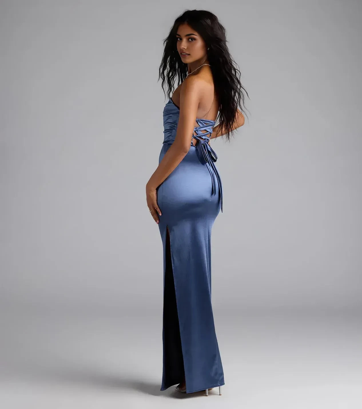 Seductive Trumpet Strapless Sleeveless Lace Up Back Floor Length Prom Dress