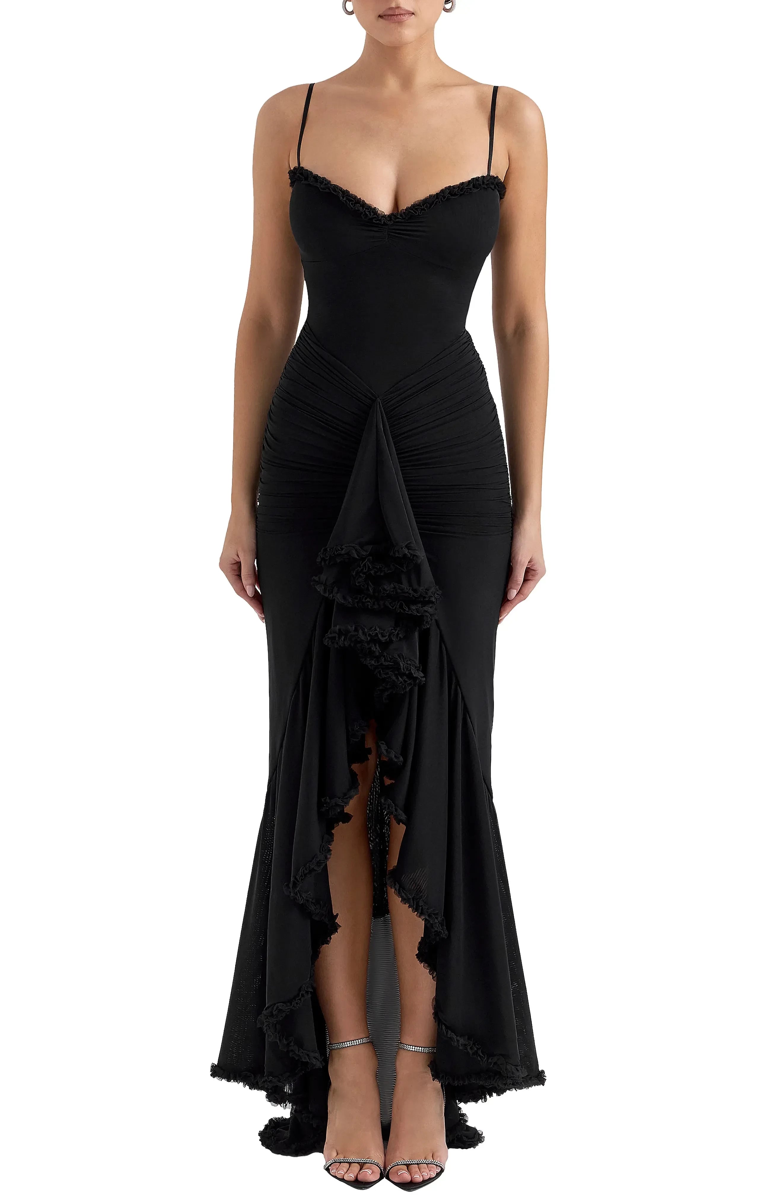 Sensational Mermaid Sweetheart Neck Sleeveless Ruched Back High Low Evening Dress