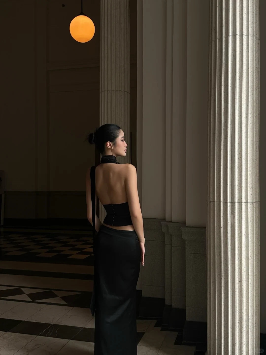 Sexy Two Piece Sheath Halter Black Sequin Satin Floor length Sleeveless Off-the-shoulder Prom Dress Cocktail Dress Homecoming Dress Evening Dress