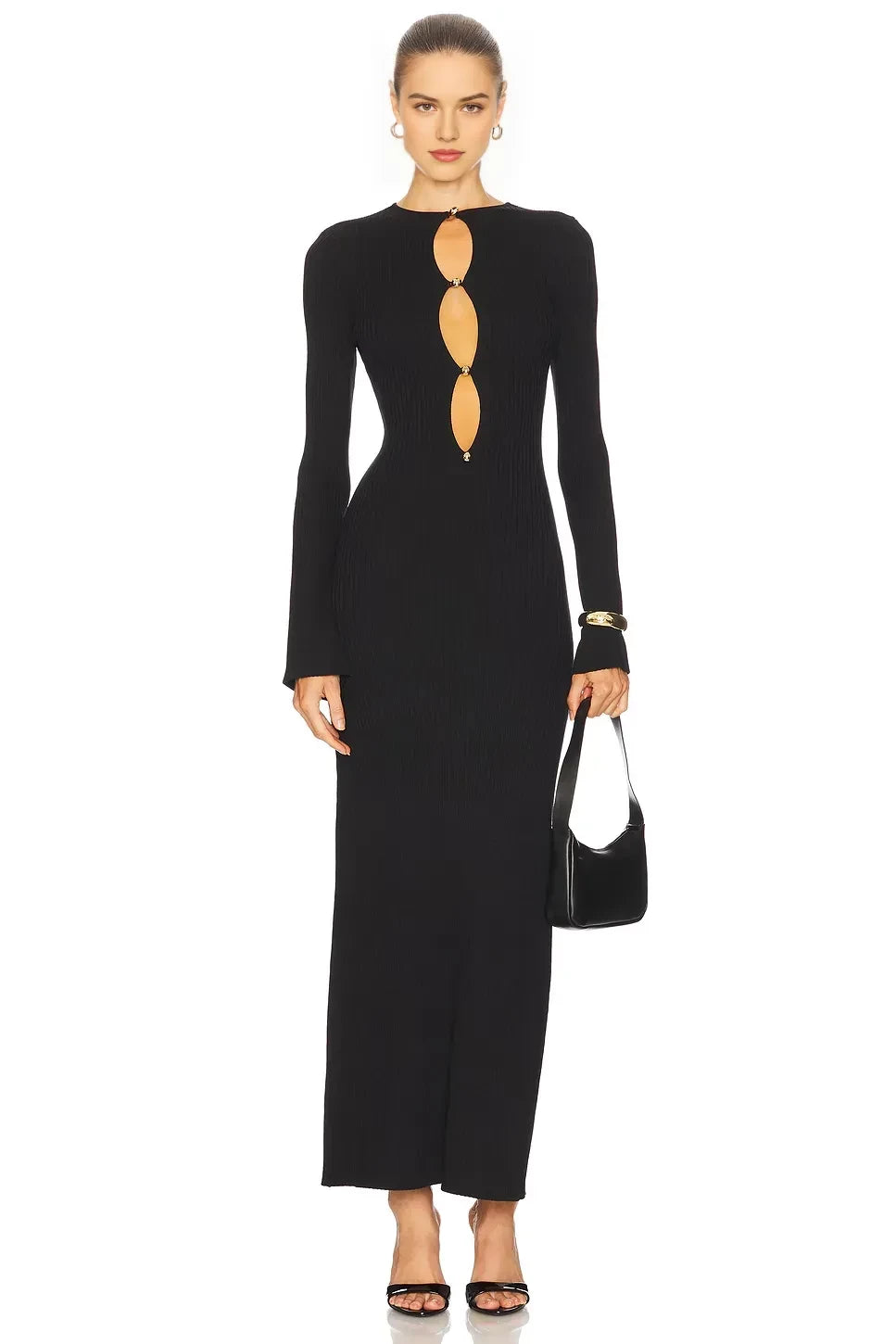 Sharp Sheath Keyhole Neck Long Sleeve Solid Back Floor Length Evening Dress