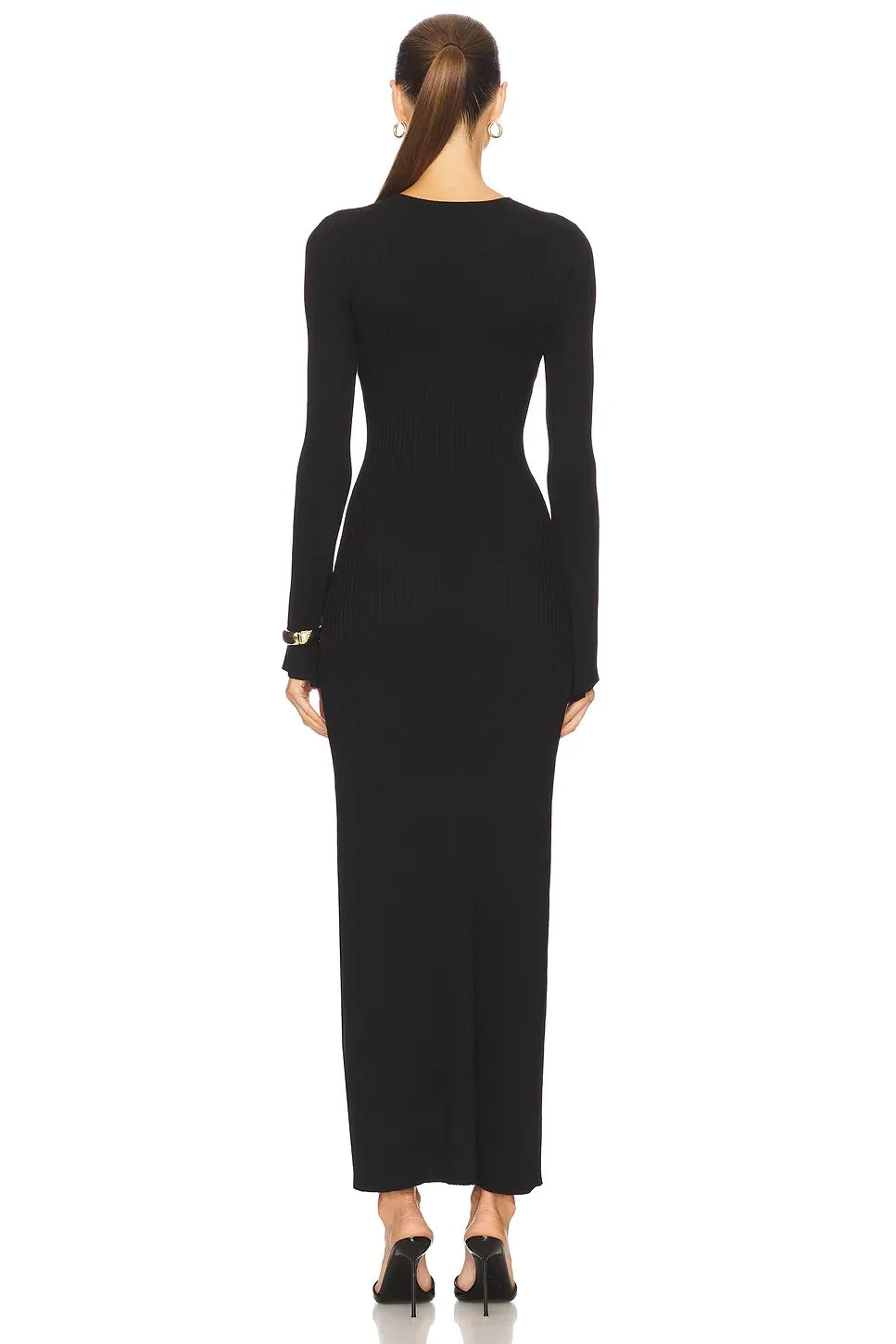 Sharp Sheath Keyhole Neck Long Sleeve Solid Back Floor Length Evening Dress