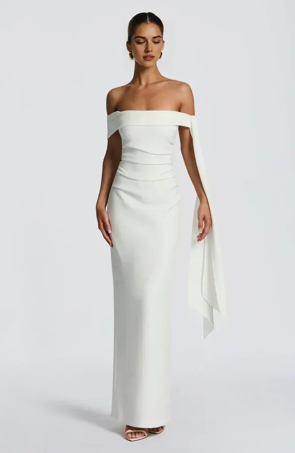 Sharp Sheath Off Shoulder Sash Detail Back Zipper High Slit Floor Length For Sale Prom Dress