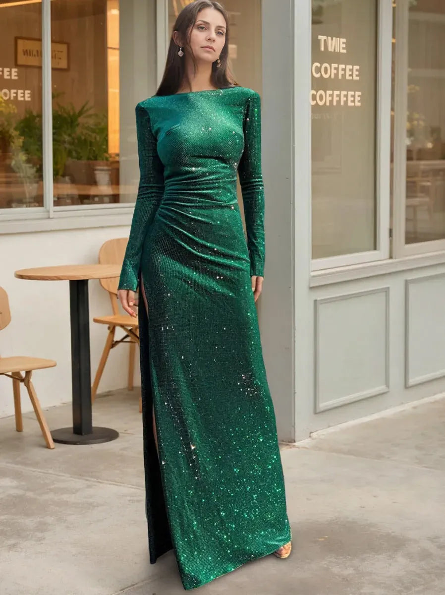Sheath Floor Length Long Sleeve Off-the-shoulder With Sequins Mother Of The Bride Dresses