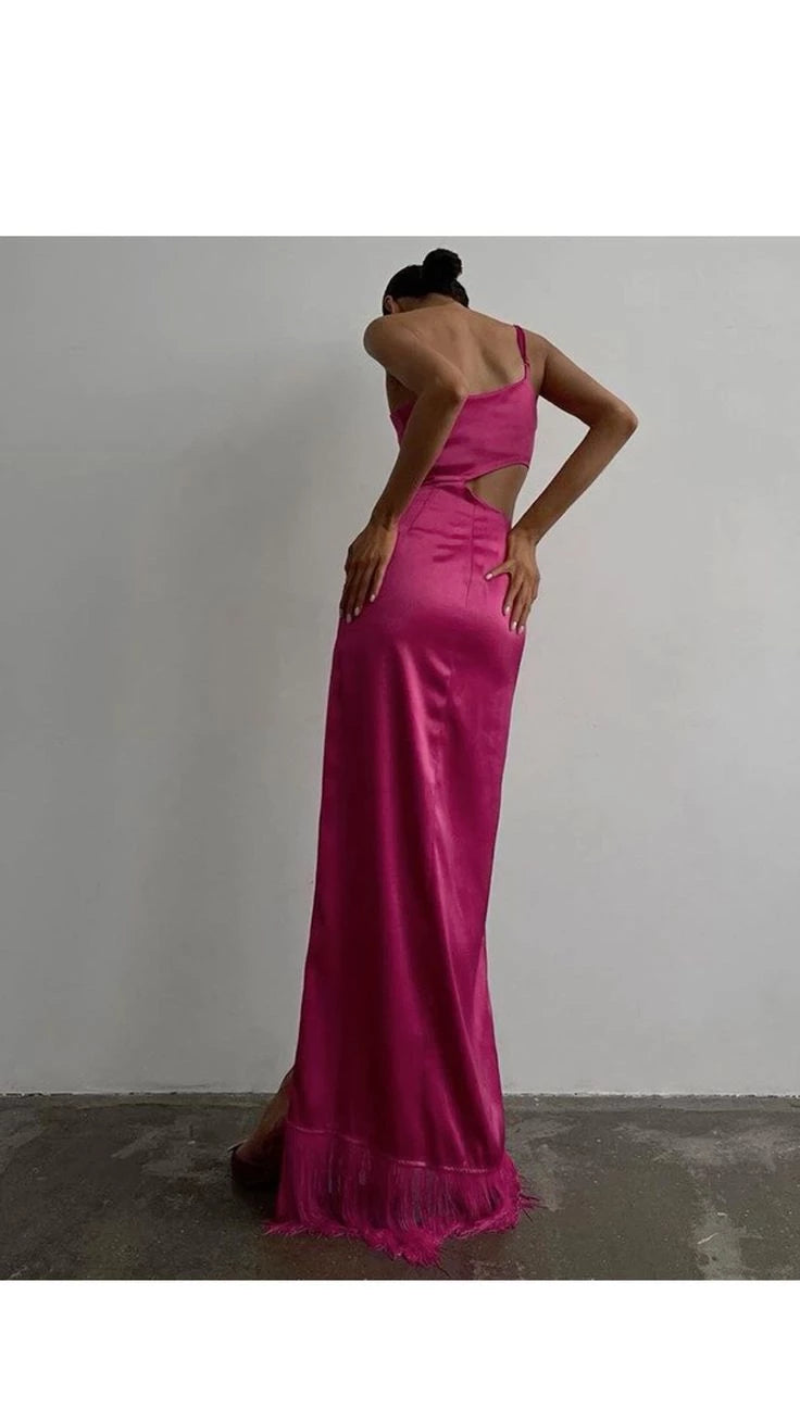 Sheath Fuchsia One Shoulder Cut Out Long Party Dress Cocktail Dress Homecoming Dress Evening Dress