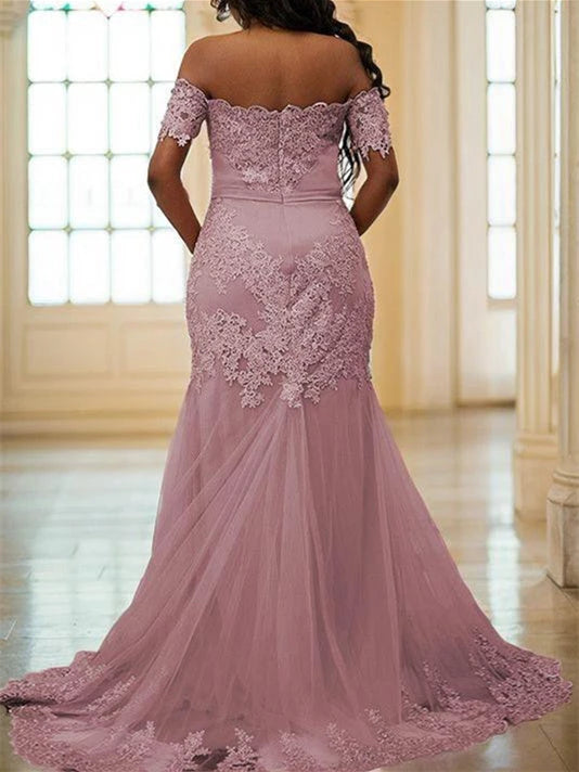 Sheath Off-the-Shoulder Applique Split Side Floor-length Prom Dresses Evening Dresses Party Dress