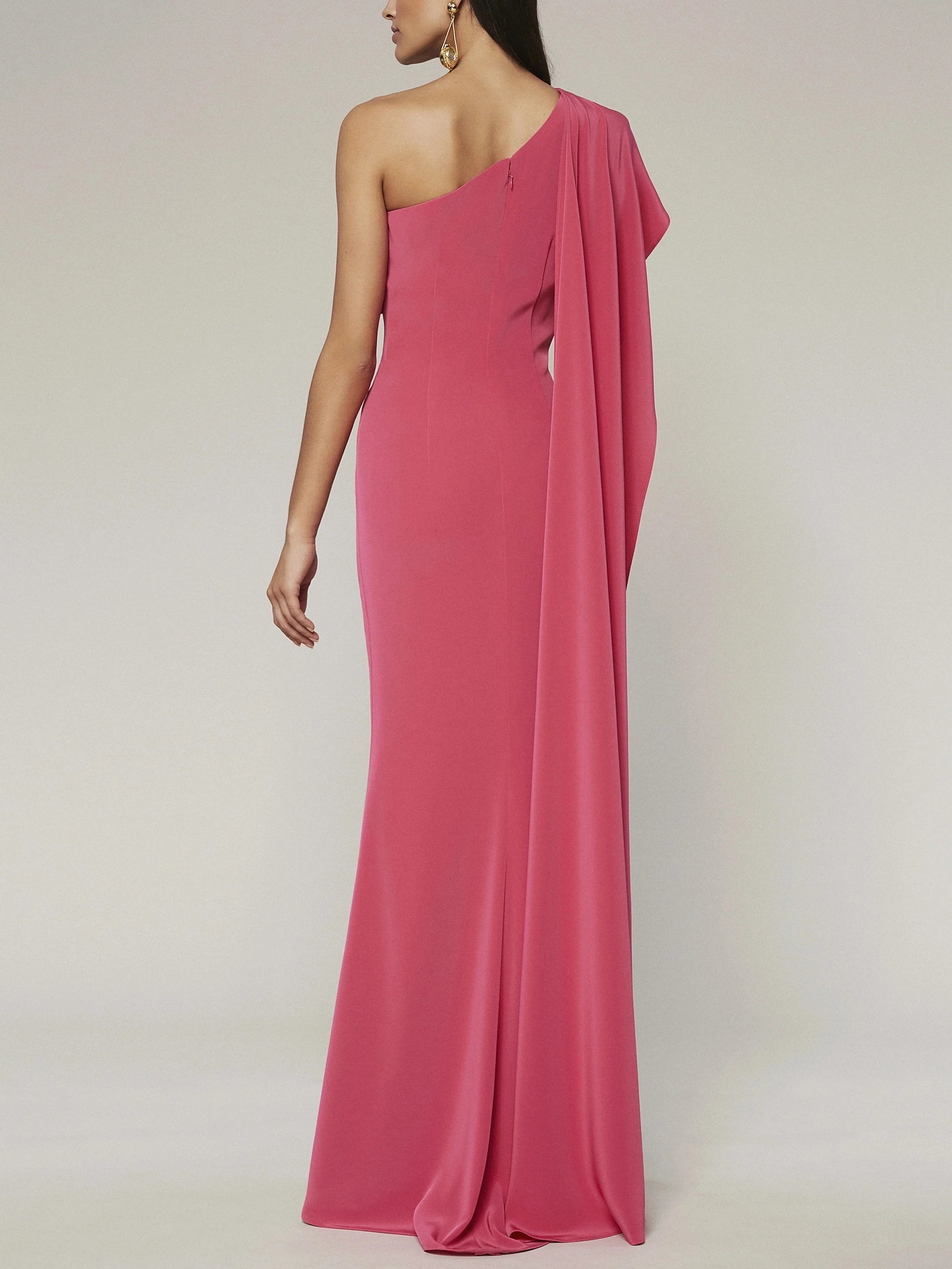 Sheath One-Shoulder Sleeveless Floor-Length Watteau Train Prom Dress Evening Dress