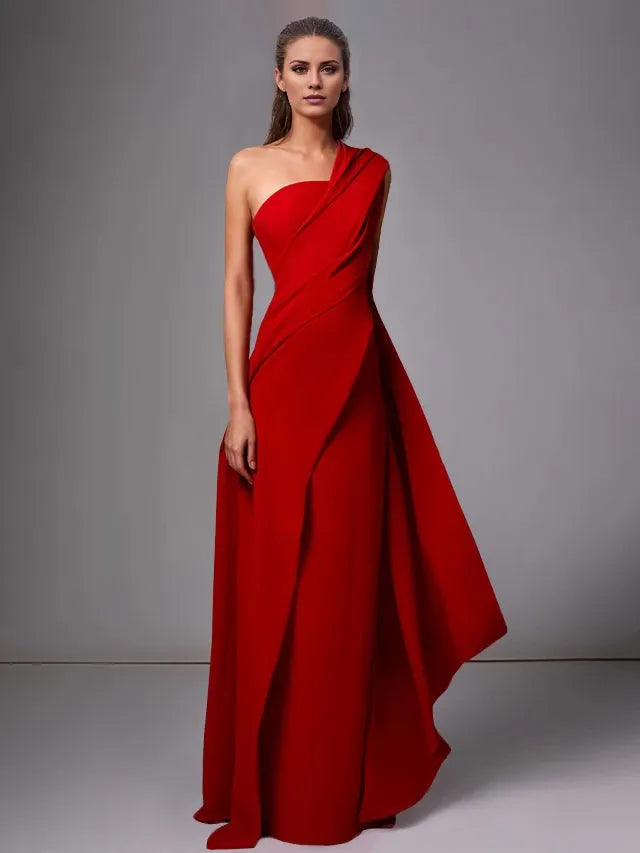 Sheath One-Shoulder Sleeveless With Pleats Ruched Evening Dresses Prom Dress
