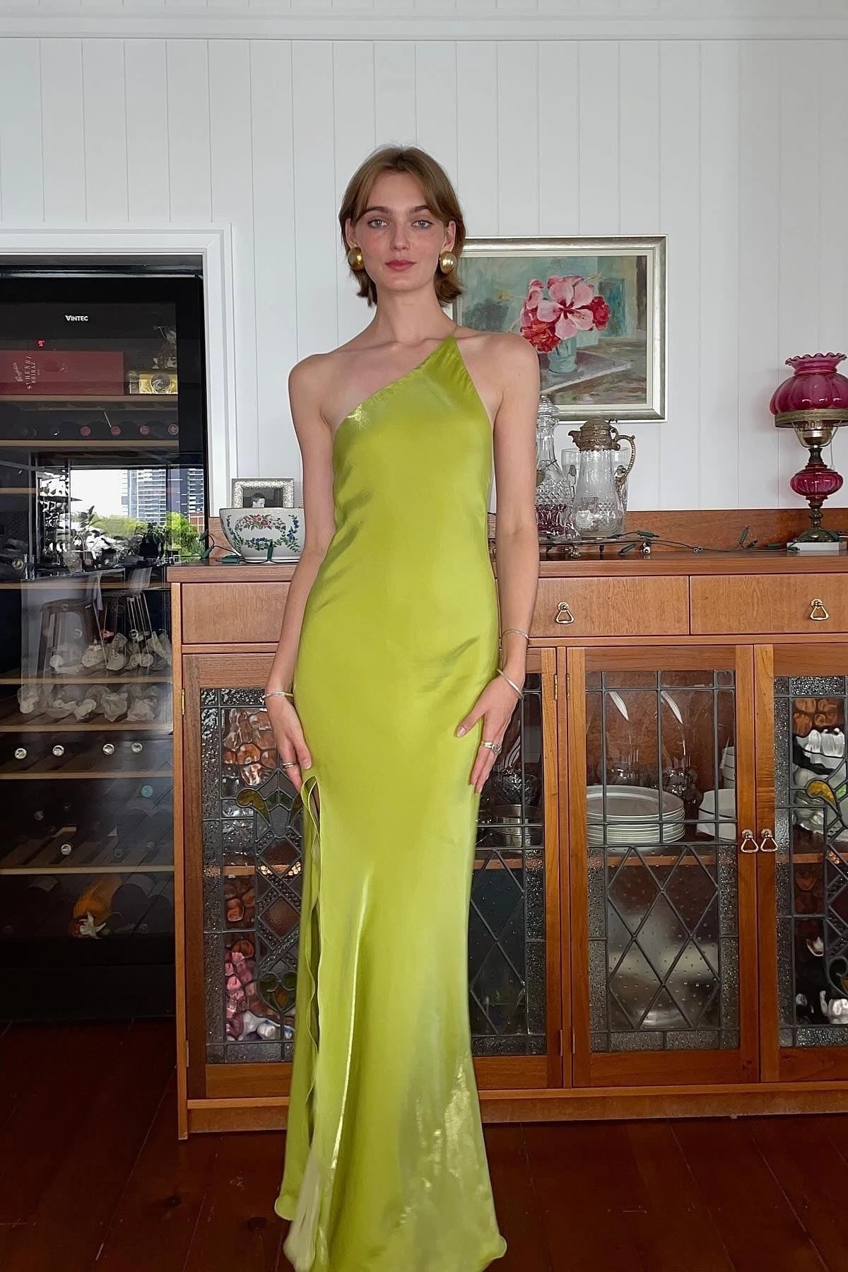 Sheath One Shoulder Sleeveless Light Green Long Floor Length Evening Dress Party Dresses Prom Dress
