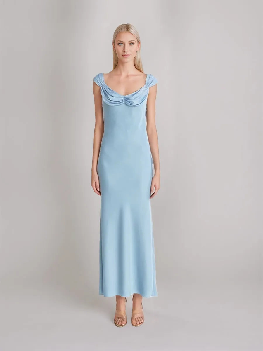 Sheath Scoop Ruched Ankle-Length Vintage with Lace-Up Opened Back Evening Dresses Party Dress Prom Dresses