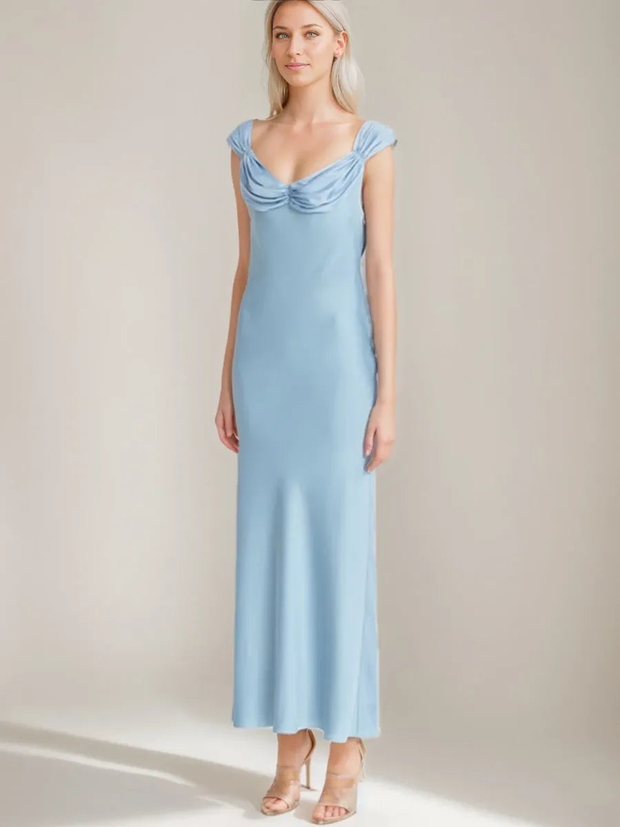 Sheath Scoop Ruched Ankle-Length Vintage with Lace-Up Opened Back Evening Dresses Party Dress Prom Dresses