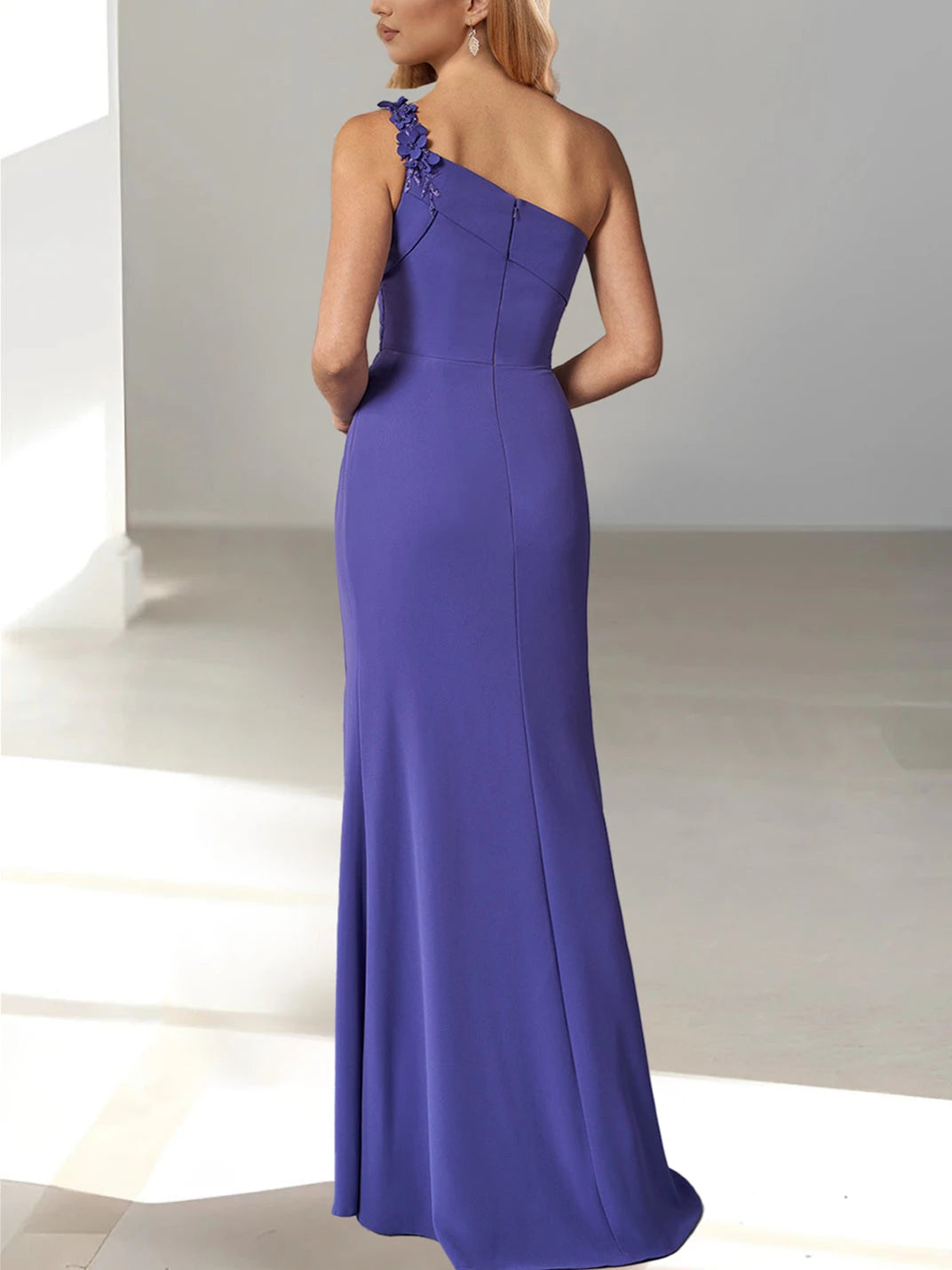 Sheath Sleeveless One Shoulder Floor-Length with Beaded Evening Dresses Prom Dress