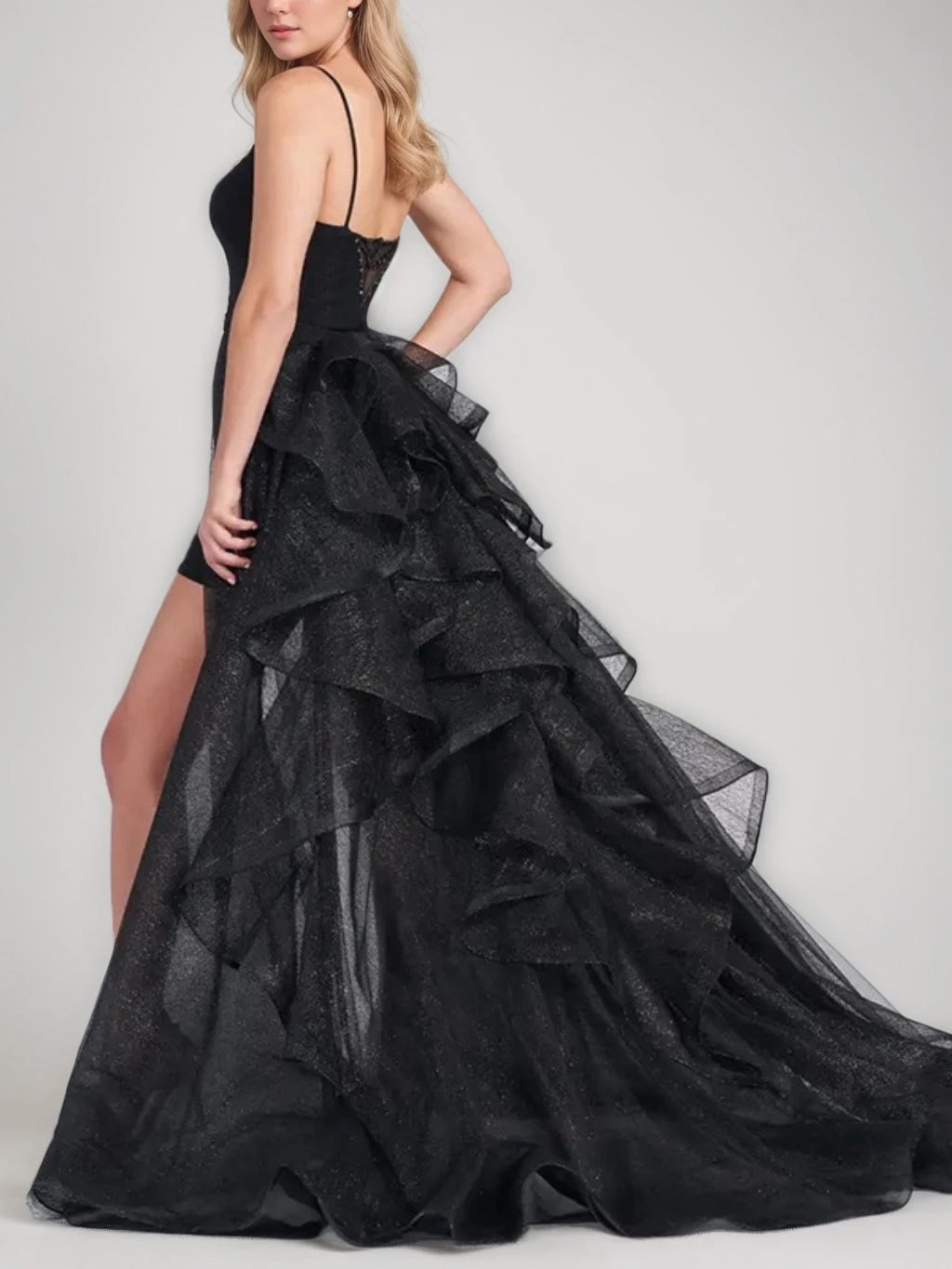 Sheath Square Neck Sleeveless Short  with Detachable Tiered Tulle Watteau Train Party Dresses Homecoming Dresses