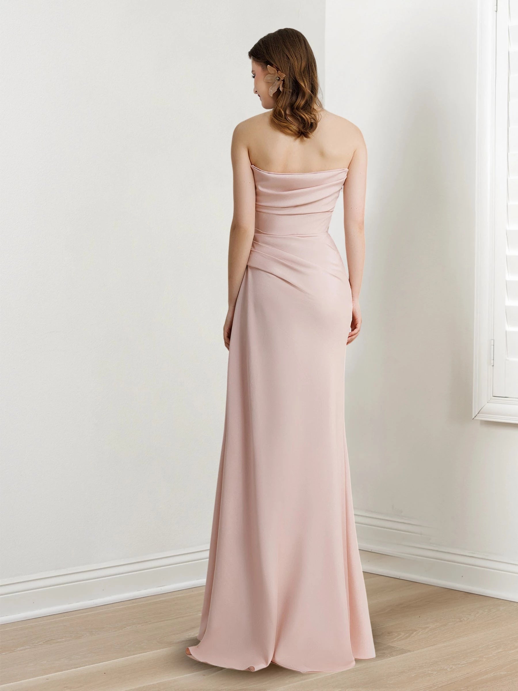 Sheath Strapless Sleeveless Floor-Length Long with Beaded Prom Dress Evening Dresses