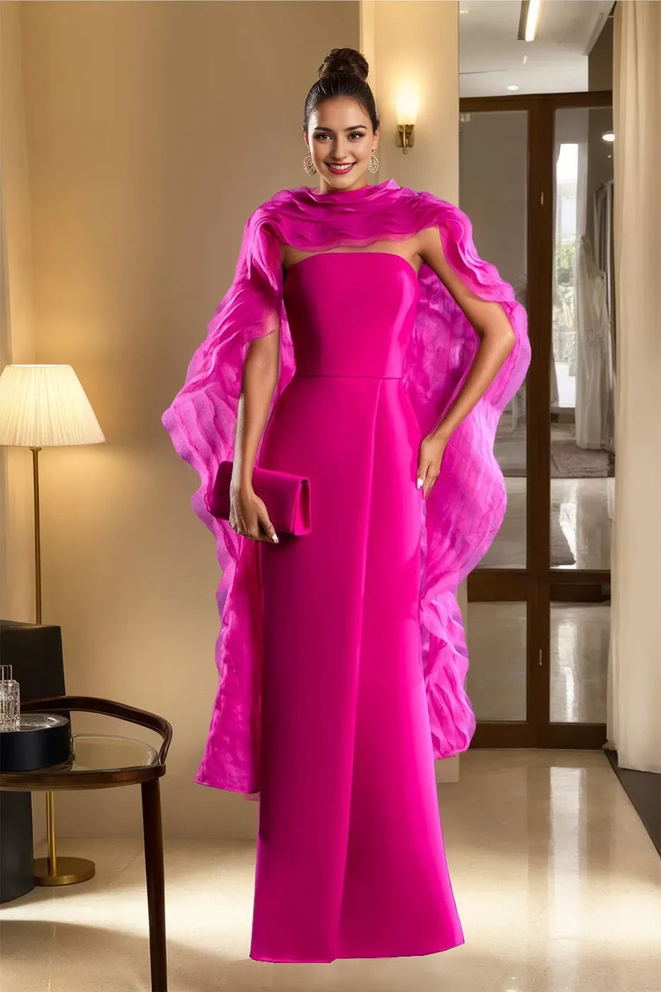 Sheath Strapless Sleeveless Floor-Length Unique with Wraps Ruffles Party Dresses Evening Dresses Prom Dress