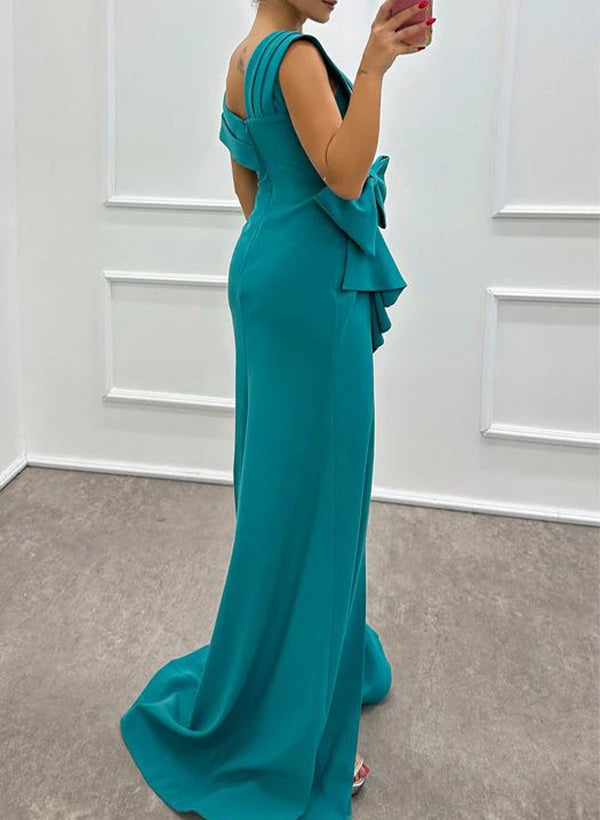 Sheath SweepTrain Sleeveless Elastic Satin With Bow Evening Dresses