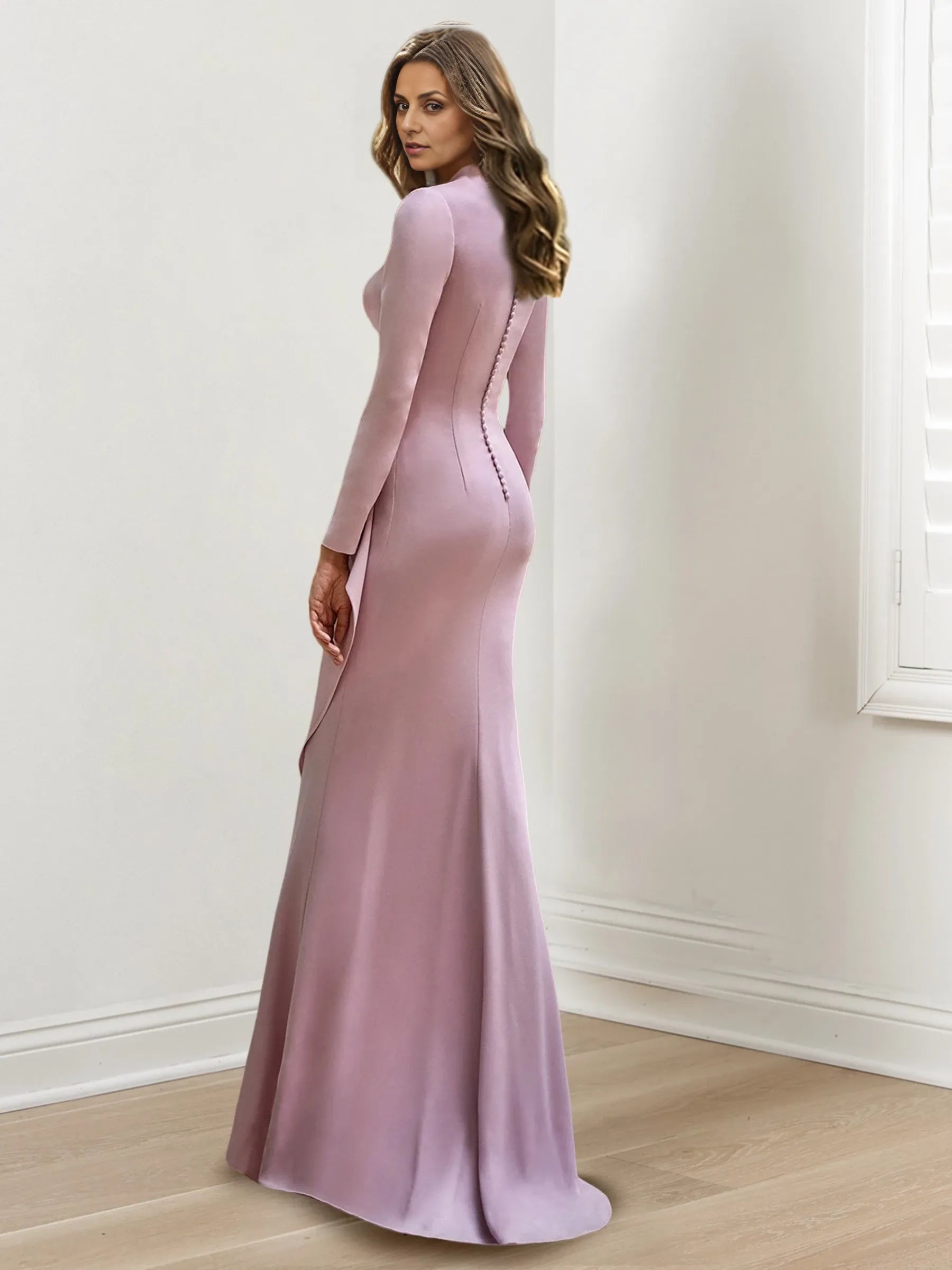 Sheath V-Neck Long Sleeves Floor-Length Plus Size with Crepe Beading Mother of the Bride Dresses