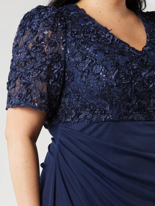 Sheath V-Neck Short Sleeves Ankle-Length Plus Size with Sequins  Ruches Mother of the Bride Dresses