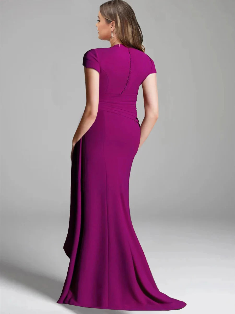 Sheath V-Neck Short Sleeves Floor-Length Plus Size with Split Side Mother of the Bride Dresses ﻿