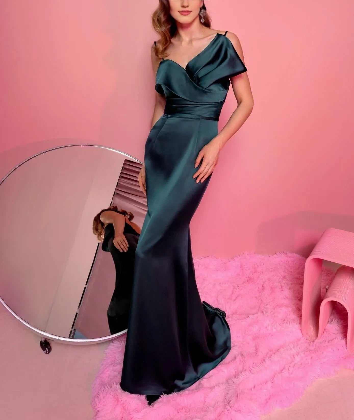 Sheath Spaghetti Straps Sleeveless Floor-Length with Ruffles Party Dress Evening Dress