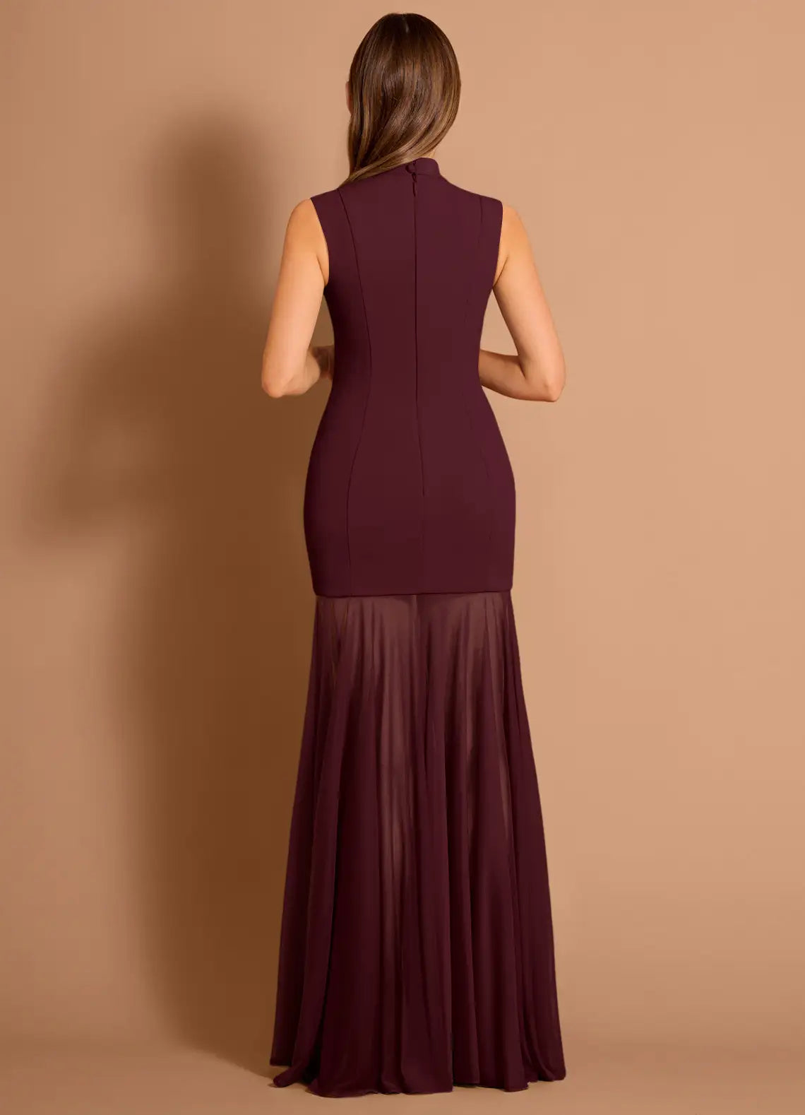 Sheer Layered Mermaid Mock Neck Sleeveless Keyhole Back Floor Length Hot sale Prom Dress