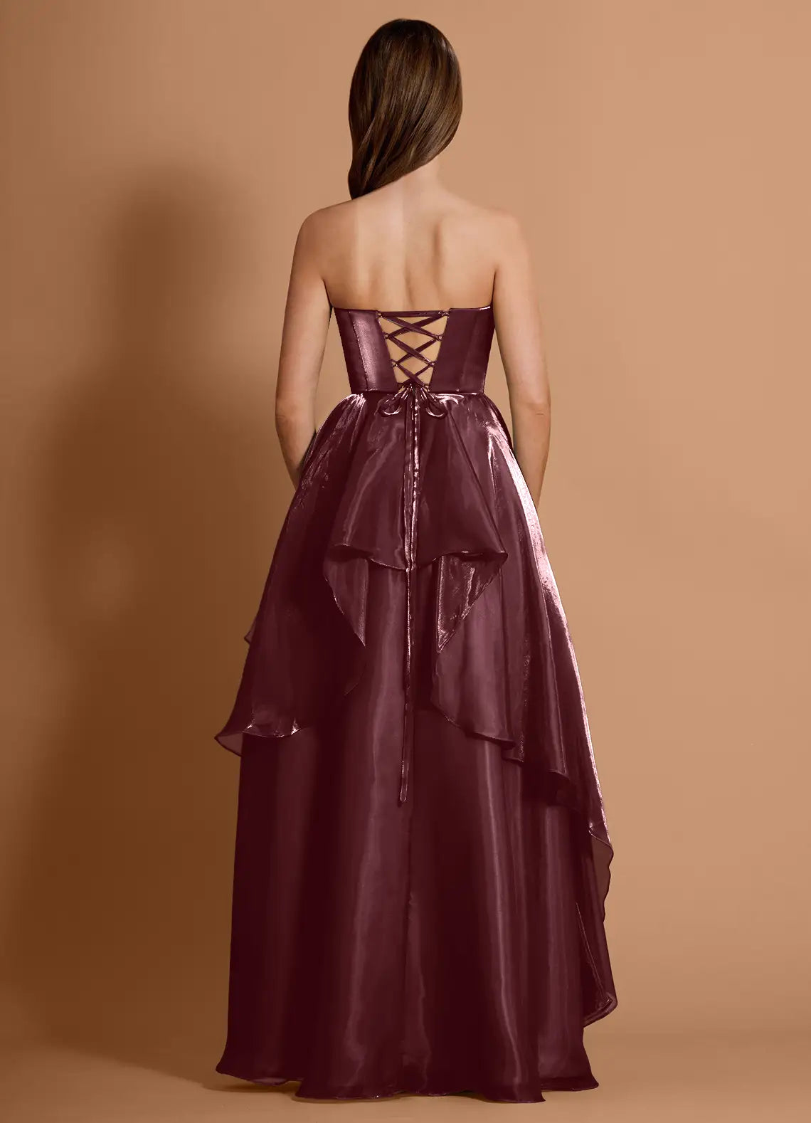 Shimmer Ruffled Ballgown Strapless Sleeveless Lace Up Back Floor Length For Sale Prom Dress