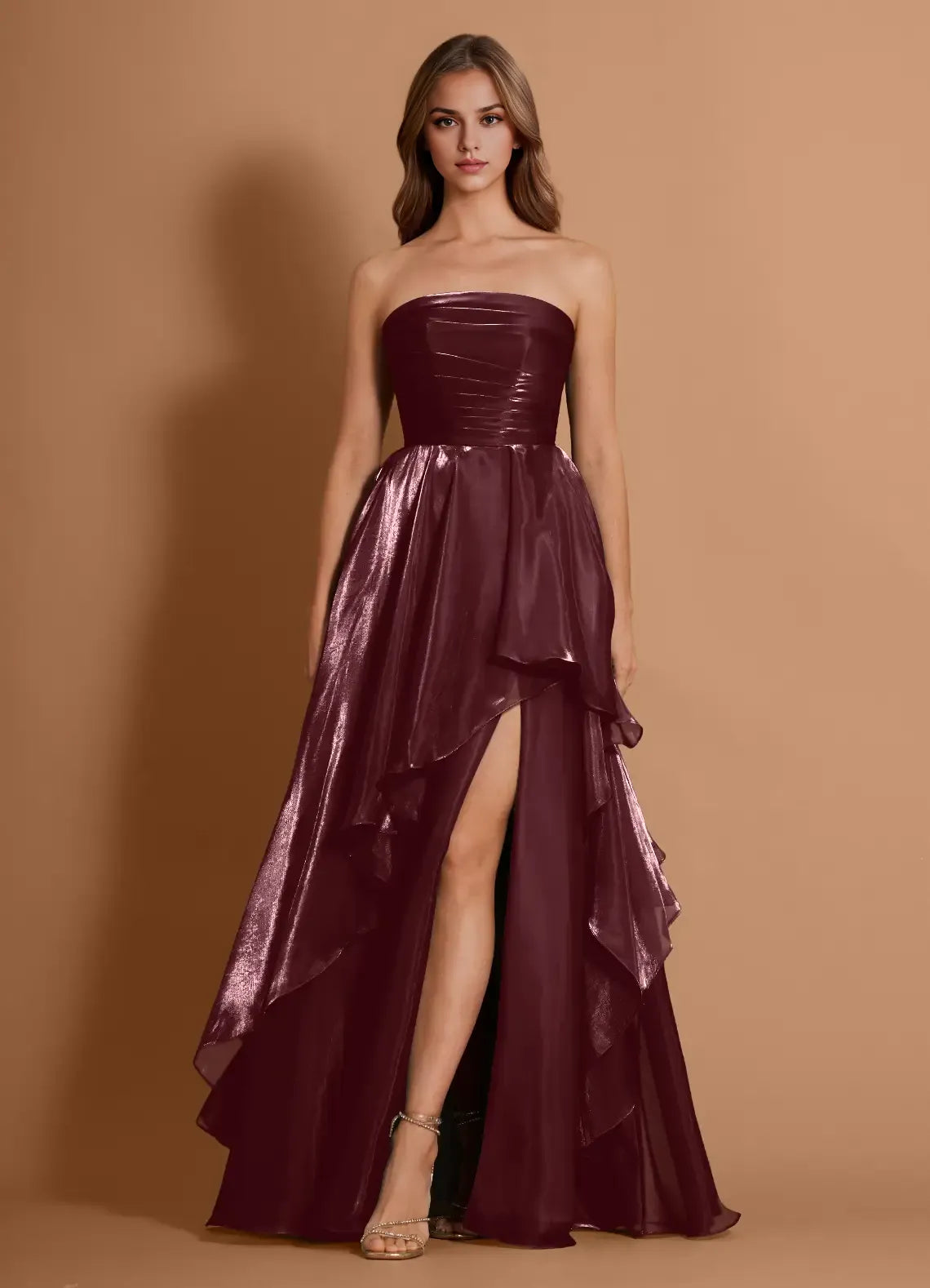 Shimmer Ruffled Ballgown Strapless Sleeveless Lace Up Back Floor Length For Sale Prom Dress