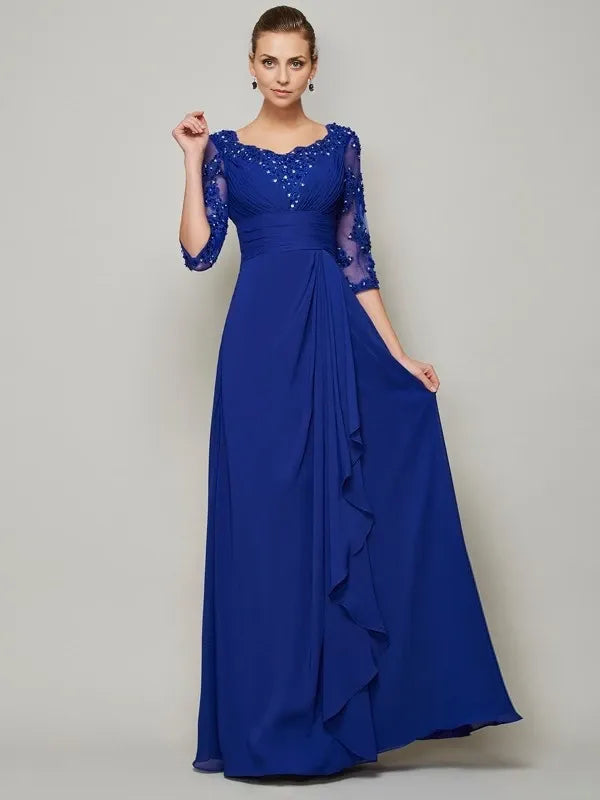 Short Sleeves Chiffon Scoop Floor-Length With Lace Mother of the Bride Dresses