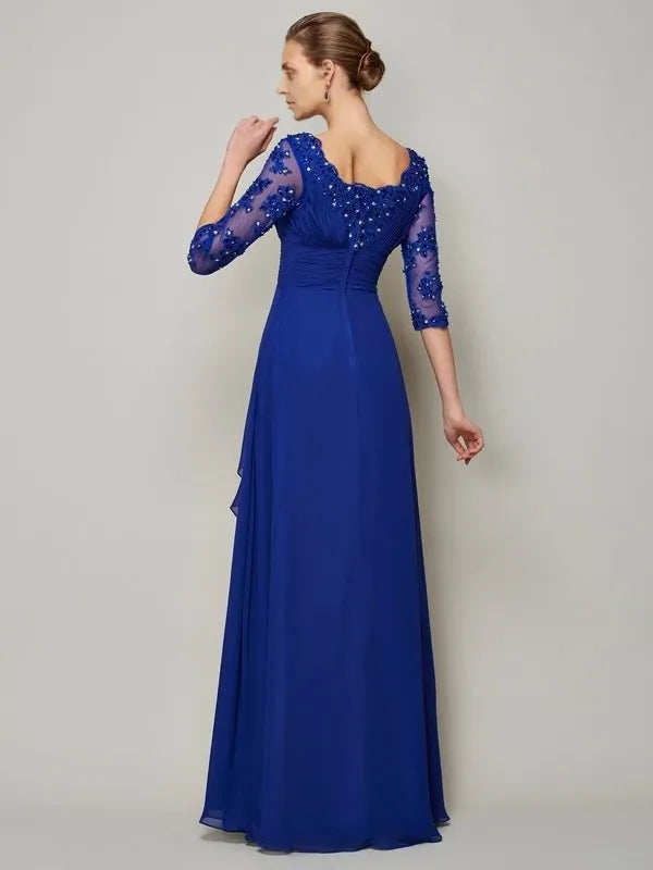 Short Sleeves Chiffon Scoop Floor-Length With Lace Mother of the Bride Dresses